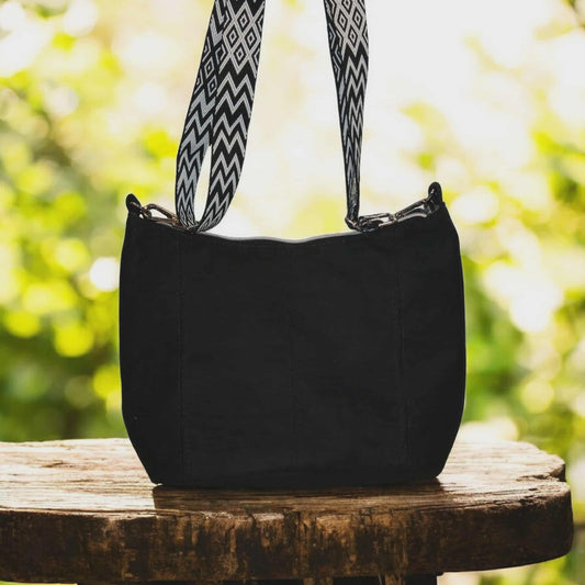 Black Canvas Slouchy Hobo Crossbody Bag