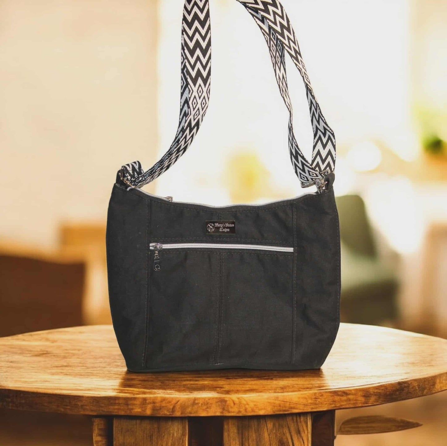 Black Canvas Slouchy Hobo Crossbody Bag