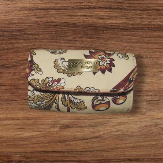 Cream and Aaroon Small Accordian Wallet